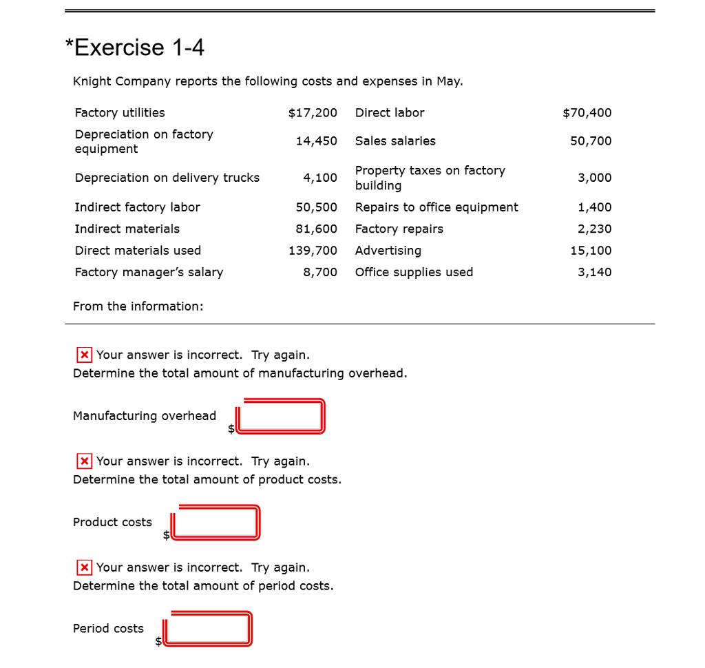 Knight company reports the following costs and expenses in may.