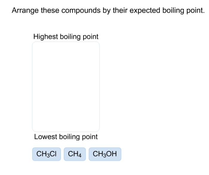 Arrange these compounds by their expected boiling point.